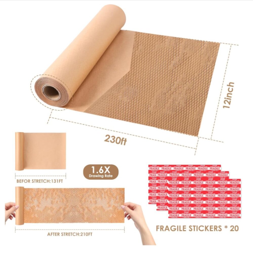 Honeycomb Packing Paper 12"X230' Eco Friendly Packing Paper for Moving - Picture 3 of 14